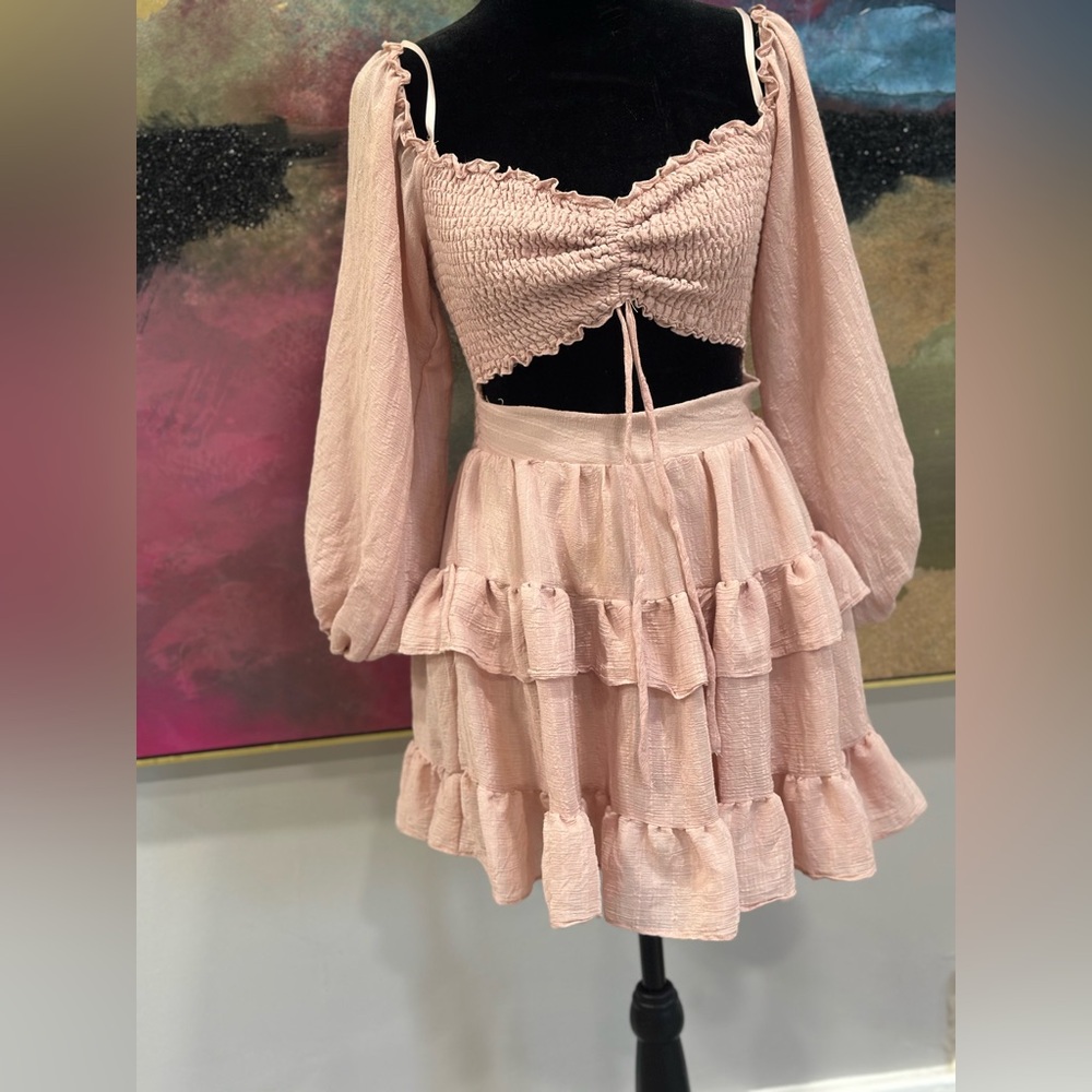 Pink Smocked Off-Shoulder Dress